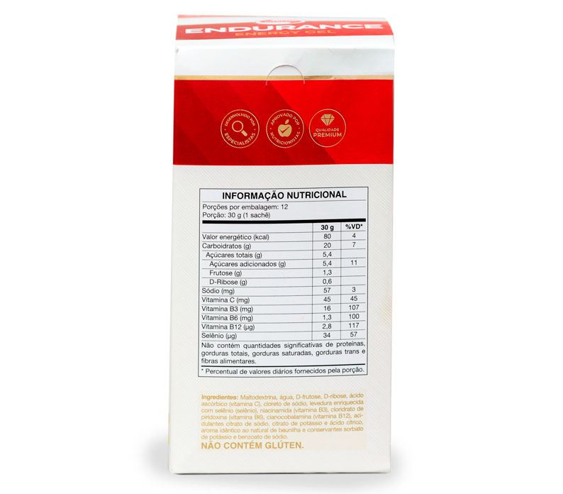 Endurance Energy gel - 12 sachês 30g baunilha - Vitafor