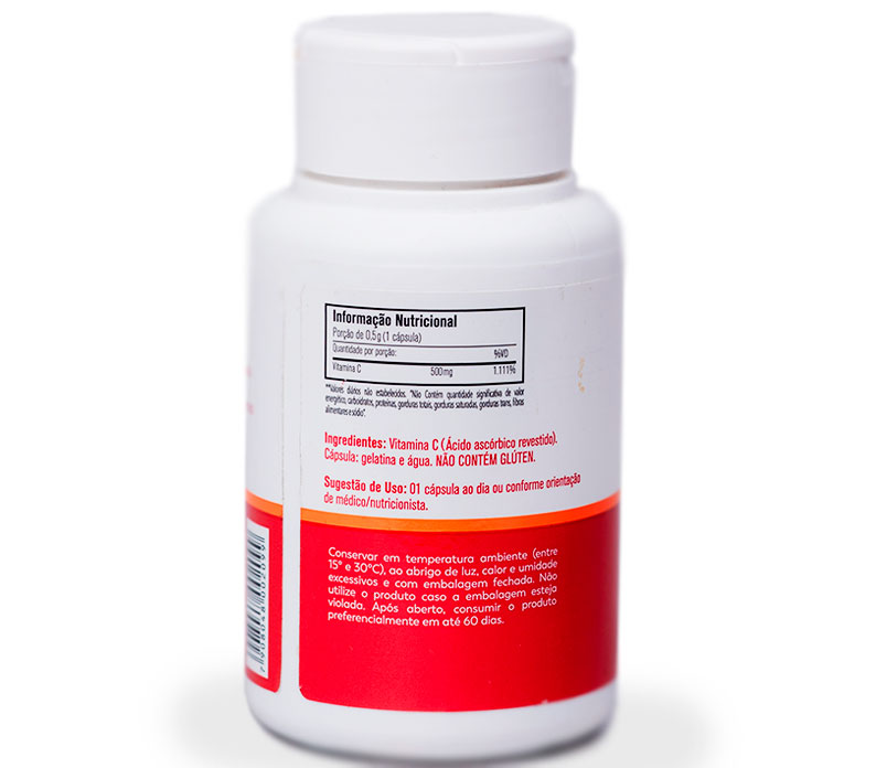 Vitamina C Ácido Ascórbico Pura 500Mg 60 Cápsulas - União Vegetal