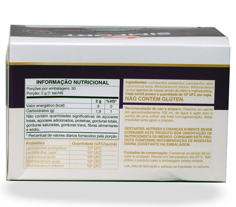 Probióticos Em Pó Simfort 30 Sachês Vitafor 2g